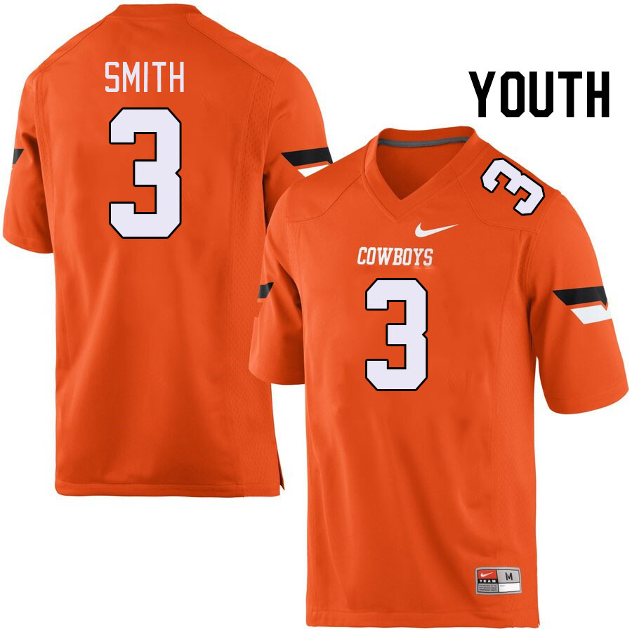Youth #3 Cam Smith Oklahoma State Cowboys College Football Jerseys Stitched-Orange - Click Image to Close